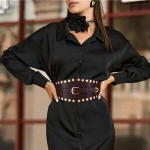 Wide Punk Corset Belt – Gothic Waist Cincher for Dresses, Steampunk Halloween